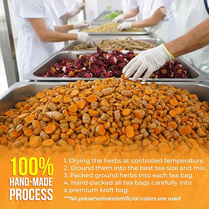 FreshDrinkUS Premium Harmony Herbal Tea | 60 Tea bags | 100% Natural Turmeric Hibiscus Ashwagandha Goji Berry Reishi Cinnamon &amp Orange Peel – Naturally Aromatic Caffeine-Free Tea