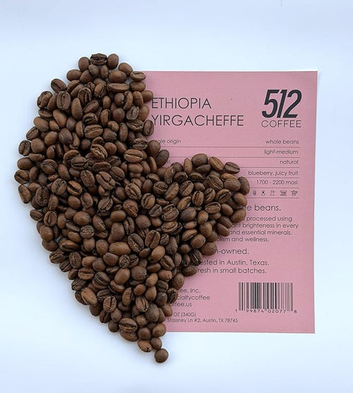 512 Coffee Ethiopia Yirgacheffe Light Roast Whole Bean – Specialty Single Origin with Tasting Notes of blueberry juicy fruit and a natural honey sweetness – Fresh Roasted for Filter Brewing (12 Ounc