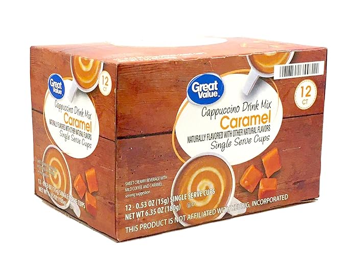 Great Value Cappuccino Coffee and Hot Drink Single Serve Pods 12 Count (Caramel Cappuccino Pack of 3)