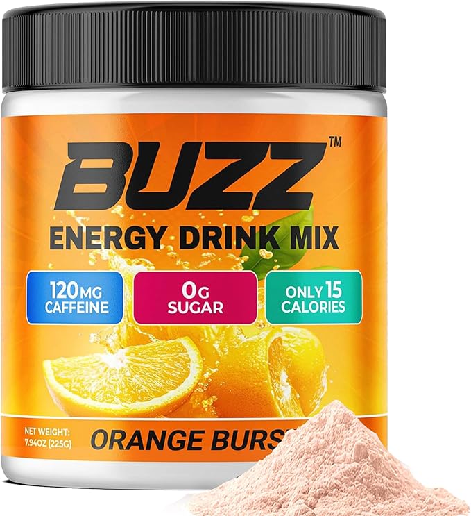 Morning Buzz Energy Drink Powder - Energy Boost Drink Mix - Sugar-Free Energy with Antioxidants - Morning Kickstart and Sports Nutrition Endurance Product - 30 Servings Orange Burst 8 Ounces