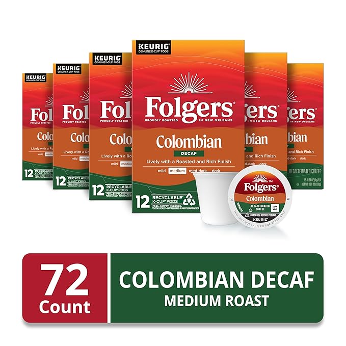 Folgers Colombian Decaf Medium Roast Coffee 72 Keurig K-Cup Pods