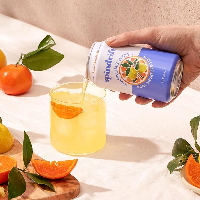 Spindrift Sparkling Water Yuzu Mandarin Flavored Made with Real Squeezed Fruit 12 Fl OZ Cans Pack of 24 (Only 6 Calories per Can)