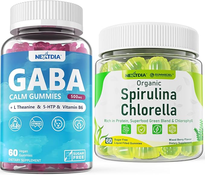 Sugar Free Organic Spirulina Chlorella Gummies 1 Pack + GABA Gummies 2 Pack