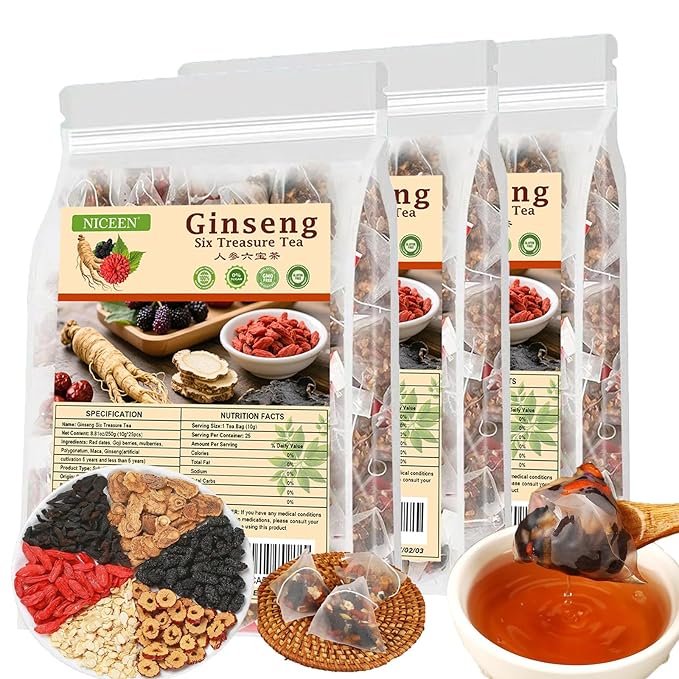 kidney Tea Formula Ginseng Six Treasure Tea 6 Precious Ingredients Formula for Kidney Detox Natural Ginseng Five Treasures Teabag for Women &amp Men No Additives Sugar&ampCaffeine (75 Pcs 3 Bags