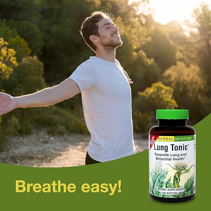 Herbs Etc. Lung Tonic - Lung Supplement for Bronchial Support - Healthy Breathing Support with Mullein Horehound &amp Grindelia - 120 Softgels