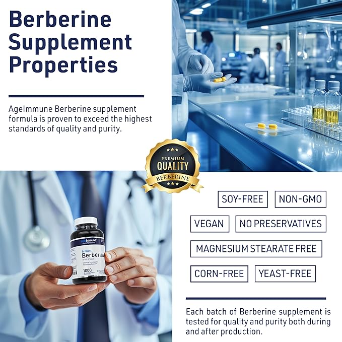 Berberine 1000mg Supplement Complex with Inulin Prebiotic - Berberine HCL 500mg per Capsule - Doctor Formulated and Third Party Tested Berberine Supplement