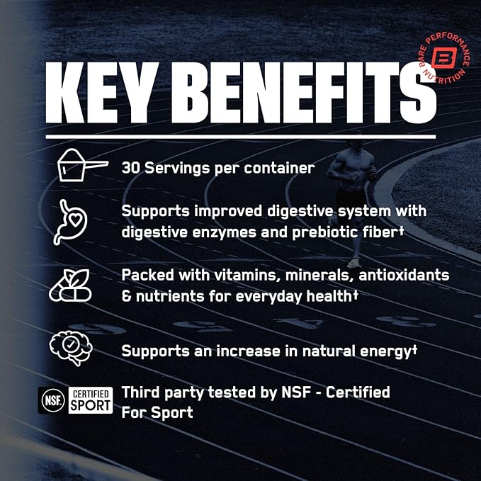 BARE PERFORMANCE NUTRITION BPN Strong Reds Superfood Powder Digestive Enzymes Antioxidants Improved Natural Energy 30 Servings Strawberry
