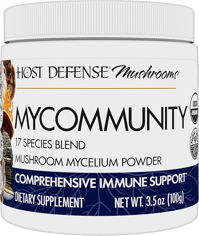 Host Defense MyCommunity Powder - 17 Species Blend Mushroom Supplement for Immune Support - Extract with Lion's Mane Reishi Chaga Cordyceps Turkey Tail &amp More - 100g (66 Servings)*