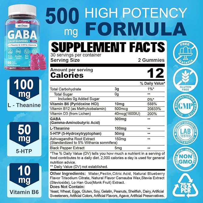 GABA L-Methylfolate 1000 mcg + Methyl B12 Gummies 2Pack