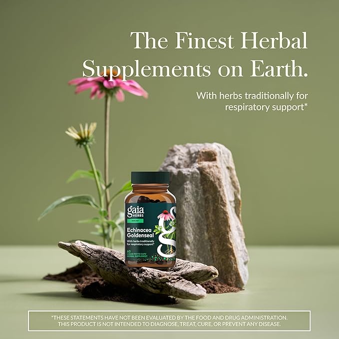 Gaia Herbs Echinacea Goldenseal - Immune Support with Echinacea &amp Goldenseal Root - Traditionally Used to Help Maintain a Healthy Respiratory System* - 60 Vegan Liquid Phyto-Caps (30 Servings)