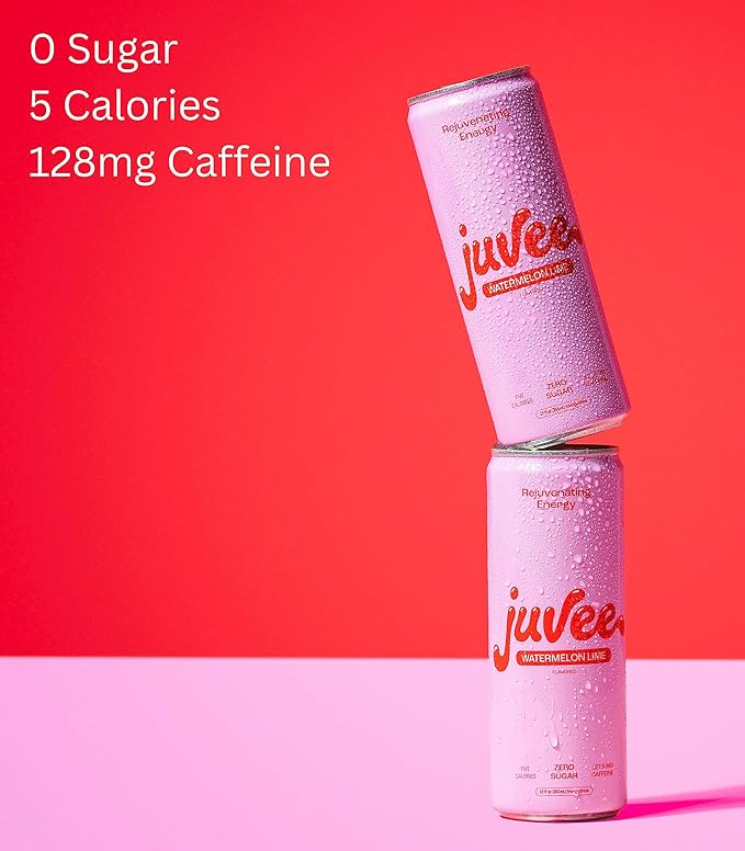 Kiwi Strawberry &amp Watermelon Lime Juvee Rejuvenating Energy Drink – 12 oz Cans Pack of 24 – Sugar Free 128mg Natural Caffeine per Can Low Calorie Clean Energy &amp Focus Support Zero Sugar