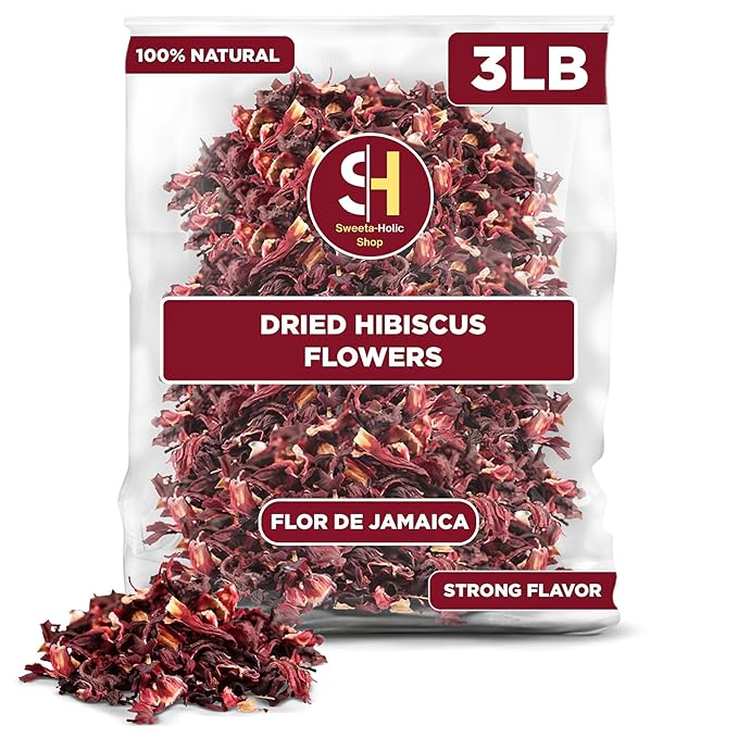 Dried Hibiscus Flowers 3 LB | 100% Natural | Herbal Tea | Gluten Free Non GMO | Strong Flavor | Loose Leaf Tea for Hibiscus Tea | Dried Leaves
