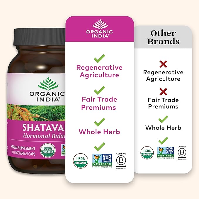 ORGANIC INDIA Shatavari Herbal Supplement - Supports Hormonal Balance Immune and Inflammatory Response Vegan Gluten-Free USDA Organic Supports Reproductive Health - 90 Capsules