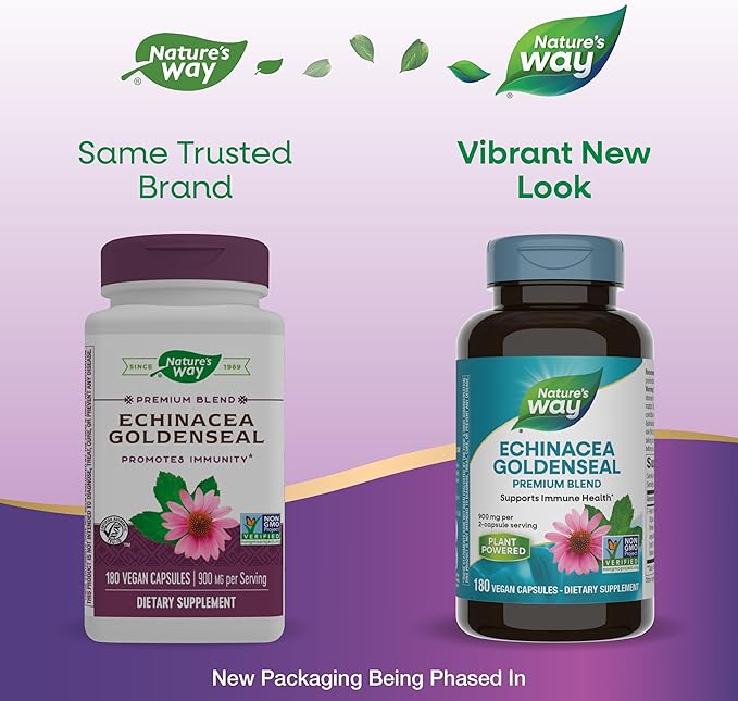 Nature's Way Echinacea Goldenseal - 900 mg Echinacea 7 Herb Blend per 2-capsule serving - For Immune Support* - With Cayenne Pepper Gentian &amp Burdock - Gluten Free - 180 Vegan Capsules (Pack of 2