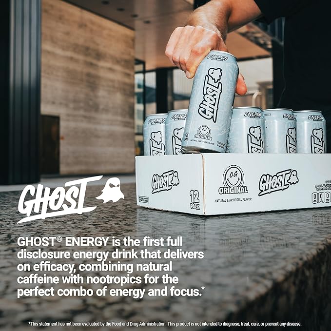 GHOST Energy Drink - 12-Pack Original 16oz - Energy &amp Focus &amp No Artificial Colors - 200mg of Natural Caffeine L-Carnitine &amp Taurine - Gluten-Free &amp Vegan