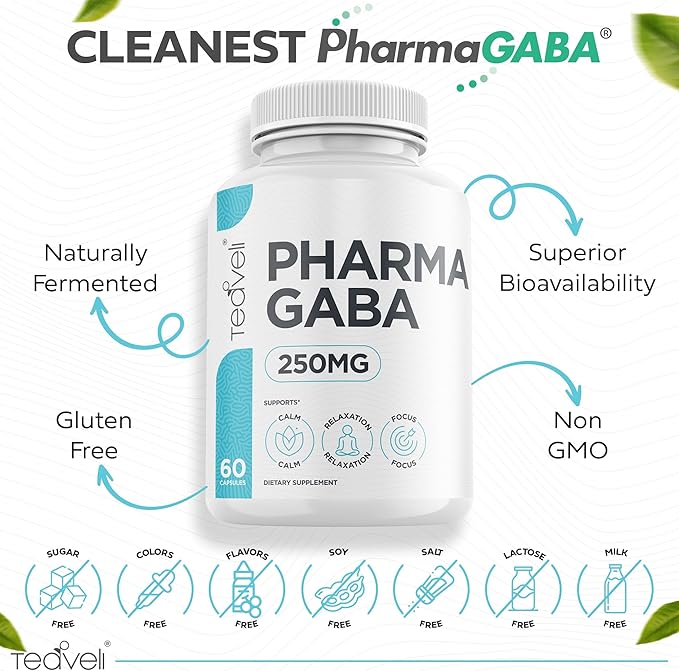 Pharma GABA 250 mg– Naturally Fermented GABA Supplement– Clinically Proven to Support Relaxation Cognitive Health Sleep &amp Focus– PharmaGABA Complements L-Theanine- Alternative to Gummies &amp C