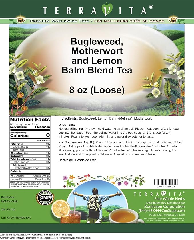 Thyroid Support Tea (Loose) - Bugleweed Motherwort and Lemon Balm (8 oz ZIN: 511182)