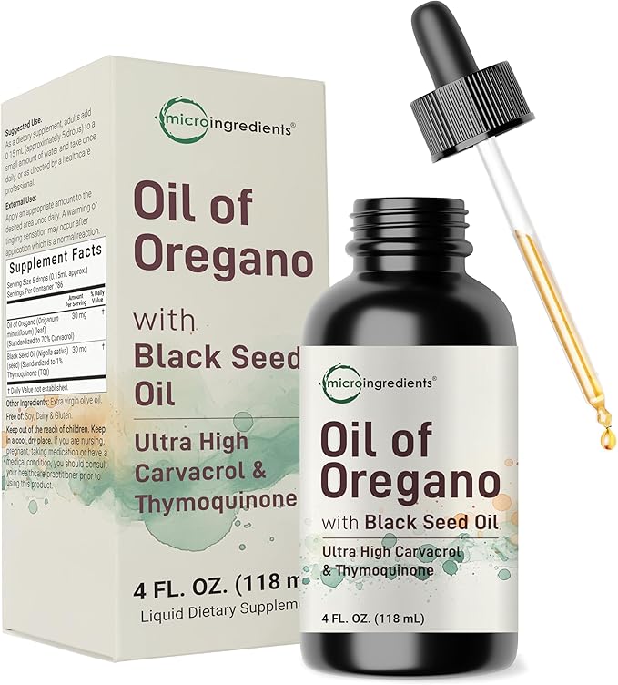 Micro Ingredients 8-in-1 Multi Collagen Powder &amp Oil of Oregano with Black Seed Oil Drops | Bundle | Hydrolyzed Peptides + Biotin Hyaluronic Acid &amp Vitamin C | Ultra High Thymoquinone + Carv