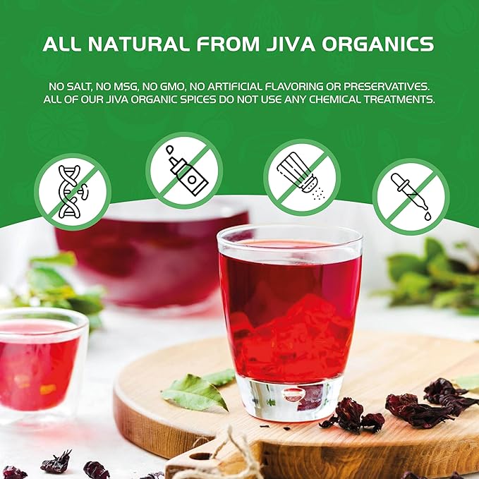 Organic Hibiscus Flowers 2 LB Jumbo Bulk Bag - 100% Pure Cut &amp Sifted Gluten Free Non GMO Non Irradiated Caffeine Free Perfect for Tea Blends Jams Baked Goods by Jiva Organics