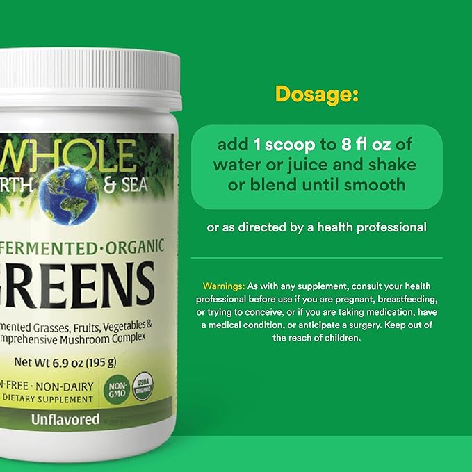 Natural Factors Organic Greens - Antioxidant Support Supplement Aids Immune Health - Green Drink Mix with Fruits Vegetables &amp Herbs - Unflavored 6.9 oz