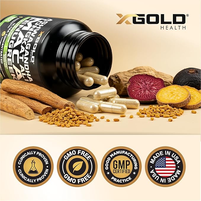 Ashwagandha 5000mg + Tongkat Ali 1000mg + Maca Root 5000mg + Fenugreek 3000mg Supplement | Black + Red + Yellow Maca Root Extract &amp Fenugreek Herbal Supplements for Men &amp Women - Made in USA