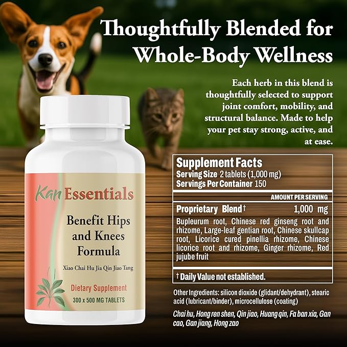 Kan Herb Company Benefit Hips and Knees Formula – Traditional Chinese Herbal Blend for Dogs and Cats to Support Joint Comfort Mobility and Digestive Balance Supplement Tablets for Pets 300 Tablets