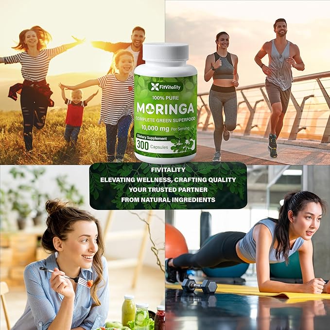 Moringa Capsules| 300 Capsules| Moringa Oleifera| 10000mg| 100% Pure &amp Natural| Non-GMO and Gluten Free Supplement | Complete Green Superfood | Moringa Leaf Extract Powder