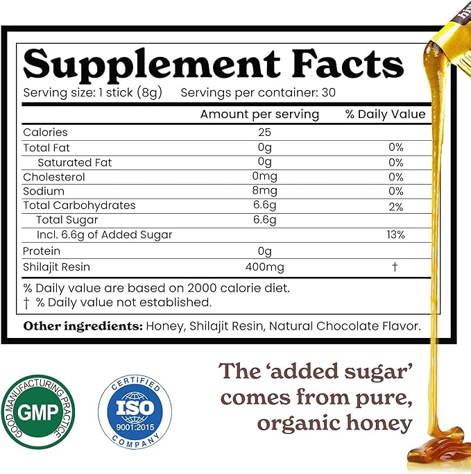 Better Alt Chocolate Shilajit Honey Sticks 75% Fulvic Acid &amp 85+ Trace Minerals Chocolate-Infused Raw Honey Himalayan Shilajit Energy Booster 30 Sticks Natural Stamina &amp Endurance Support