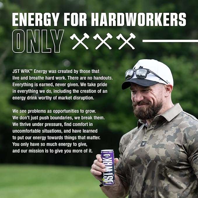 JST WRK Energy Drink - 12-Pack Sugar-Free Zero Calories No Sugar Alcohols 12 Fl Oz. 200 milligrams Caffeine (Grape Soda)