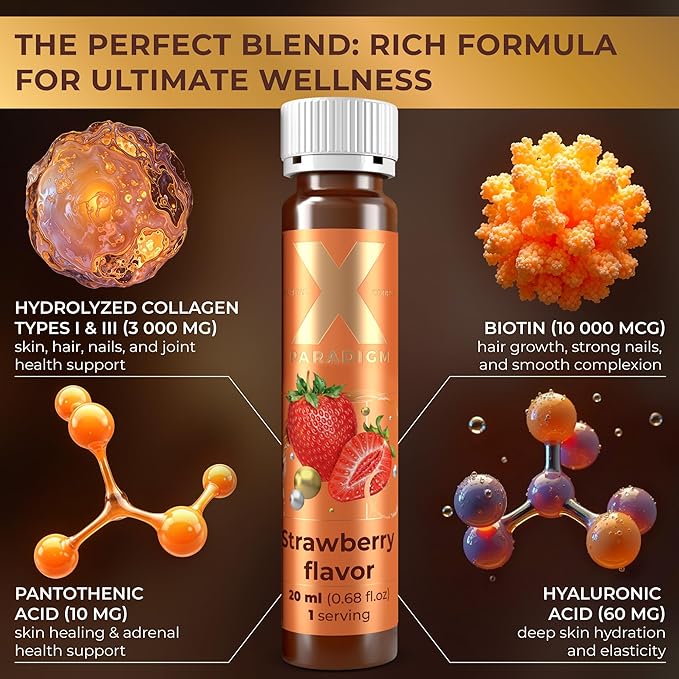 Liquid Collagen Peptides with Biotin &amp Hyaluronic Acid - 3000mg Hydrolyzed Bovine Collagen Type 1 and 3 Biotin 10000mcg Vitamins B5 B6 C &amp E - Liquid Collagen for Women and Men Collagen S
