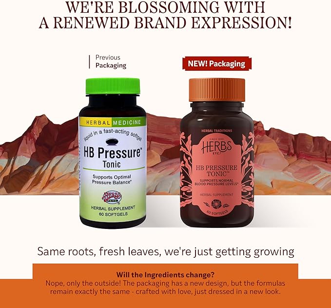 Herbs Etc. HB Pressure Tonic - Healthy Blood Circulation Support Supplement - Aid Cardiovascular Health - Herbal Supplement for Natural Energy Support - Gluten-Free - 60 Softgels (60 Servings)