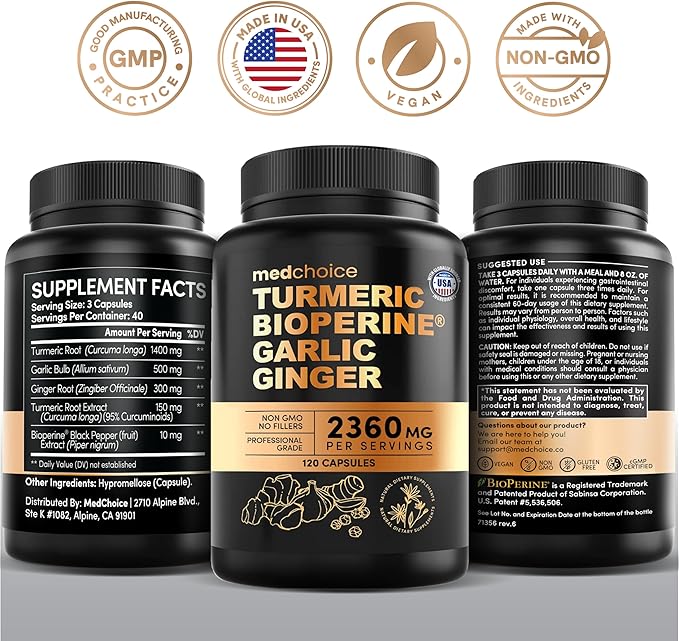 4-in-1 Turmeric Joint Support Supplements with Garlic and BioPerine - 2360 mg High Potency Herbal Blend for Mobility Everyday Flexibility Digestive Comfort Active Aging Support (120ct Pack of 4)