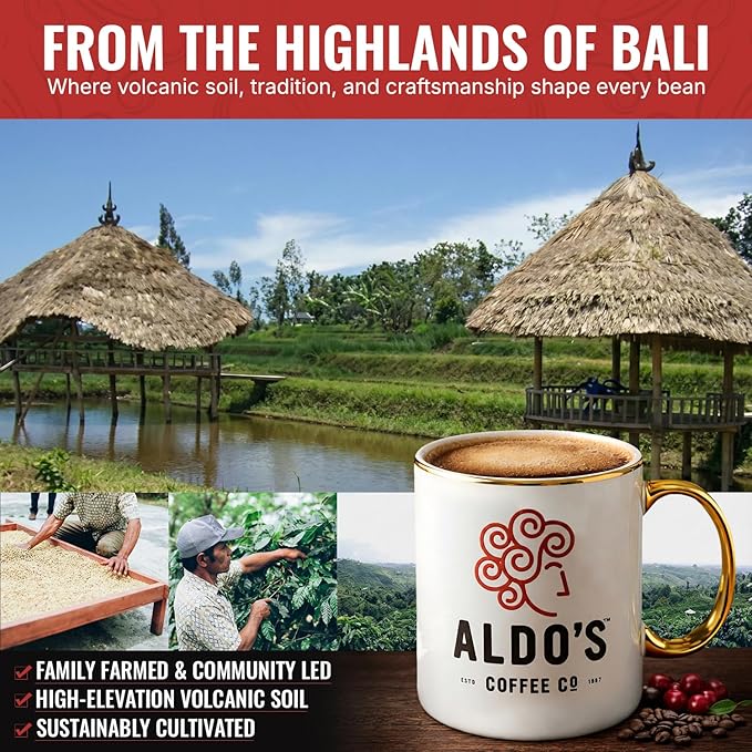 Aldo’s Organic Bali Blue Coffee Beans – Handcrafted Single-Origin Indonesian Coffee Small-Batch Artisan Roasted Bold Smooth Low-Acidity Coffee (1 lb) (Medium Fine Ground)