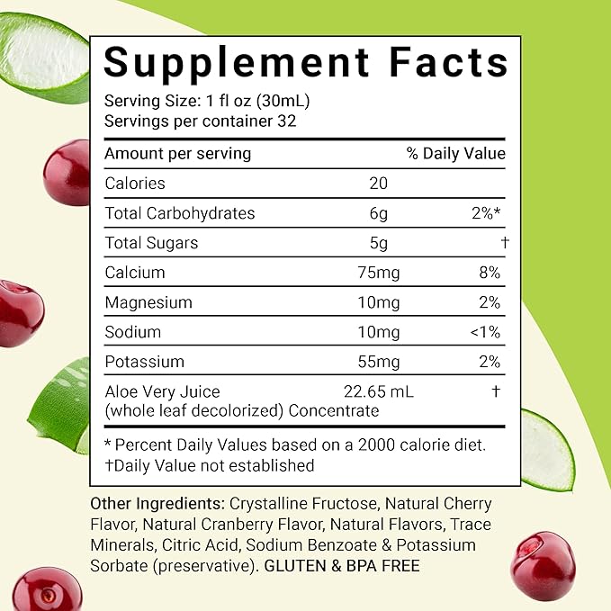 Aloe Life - Whole Leaf Aloe Vera Juice Certified Organic Gluten-Free (Cherry Berry 32 oz)
