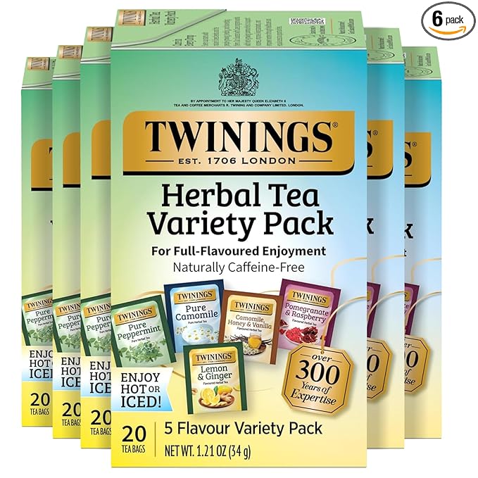 Twinings Herbal Tea Variety Pack 20 Count (Pack of 6) Formerly Assorted Herbal Includes 5 Flavours Naturally Caffeine-Free Enjoy Hot or Iced 120 Teabags