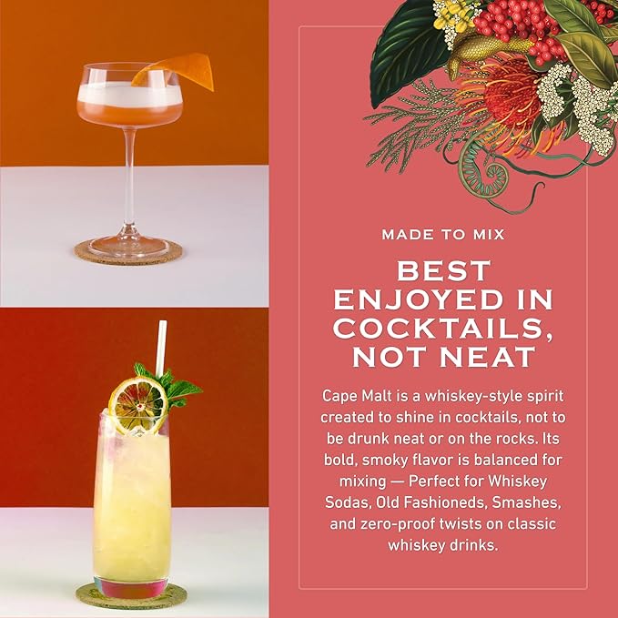 Abstinence Cape Malt Whiskey Alternative 750ml Award-Winning Non Alcoholic Spirit South African Twist Blend of Spice Botanicals with Smokey Flavor Zero Proof Mocktail