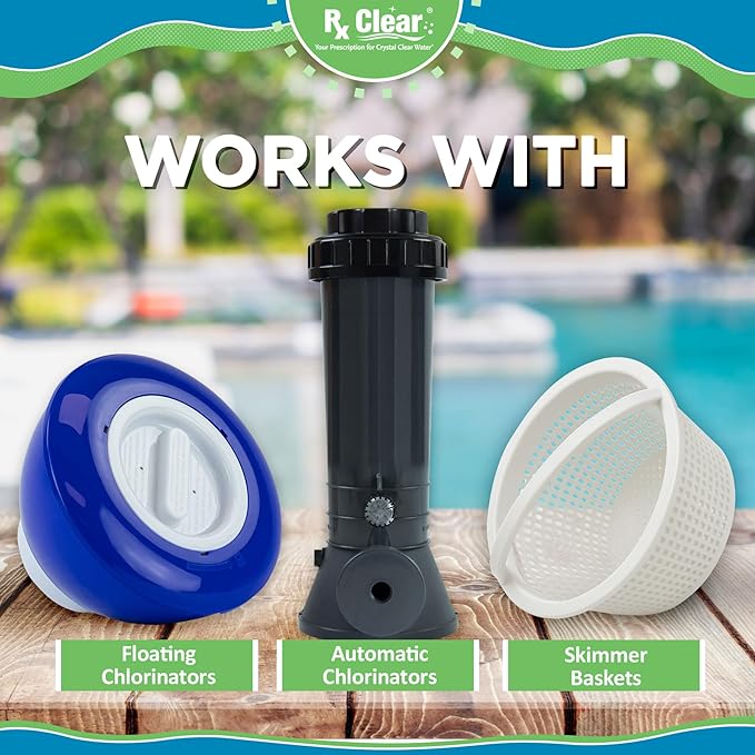 Rx Clear 1 Inch Chlorine Tabs | 25 Pounds | Use Tablets as Bactericide Algaecide &amp Disinfectant in Swimming Pools | Stabilized Long Lasting Slow Dissolving &amp UV Protected
