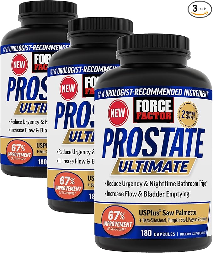 Force Factor Prostate Ultimate Prostate Health Supplement for Men with Nettle &amp Saw Palmetto #1 Urologist Recommended Ingredient to Support Urinary Flow Bladder Emptying 180 Caps (Pack of 3)