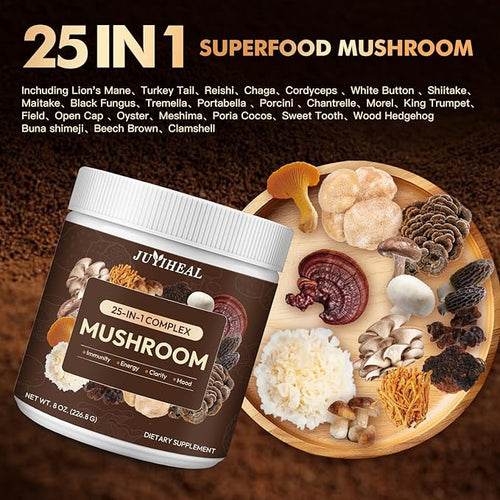 25-in-1 Mushroom Powder Mushroom Complex - Lions Mane Reishi Shiitake Chaga Turkey Tail Cordyceps Maitake &amp More Mushroom Supplement Powder for Energy Memory Focus &amp Immune Support 8