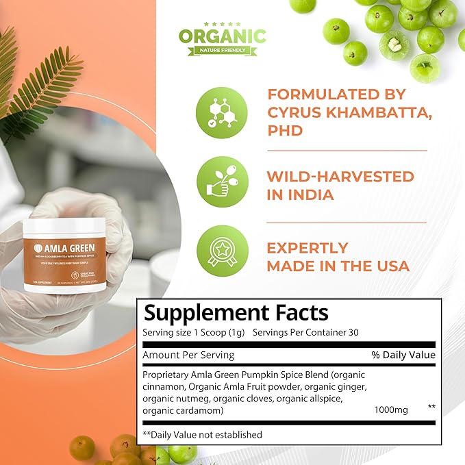 Amla Powder Superfood Supplement with Pumpkin Spice 20x Ultra Concentrated Amla Made with Cinnamon Ginger Nutmeg Cloves Allspice Cardamom Indian Gooseberries Pumpkin Spice 30 Servings
