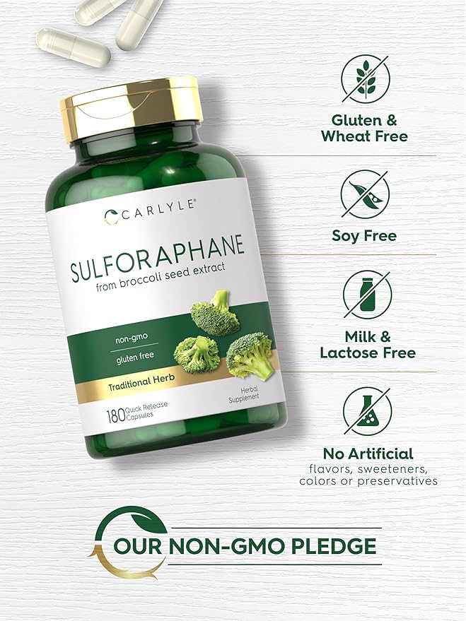 Carlyle Sulforaphane Supplement | 400 mcg | from Broccoli Seed Extract | 180 Capsules | Traditional Herbal Supplement | Non-GMO and Gluten Free Formula