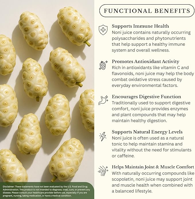 Healing Noni - 100% Pure Noni Juice - USDA Organic Full Strength Wellness Drink Hawaiian-Grown Superfood - (32oz 2 Pack)