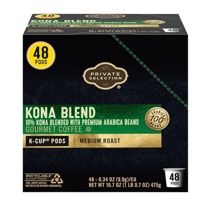 Kona Blend Medium Roast Coffee Pods 100% Arabica Smooth &amp Balanced Gourmet Single Serve K Cup Compatible 48 Count