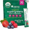 Zena Nutrition Organic Super Greens Powder 70+ Superfoods 0 Sugar 3g Fiber Spirulina Chlorella Mushrooms Prebiotics/Probiotics Digestive Enzymes Gut Health Mixed Berry 30 Drink Mix Packets