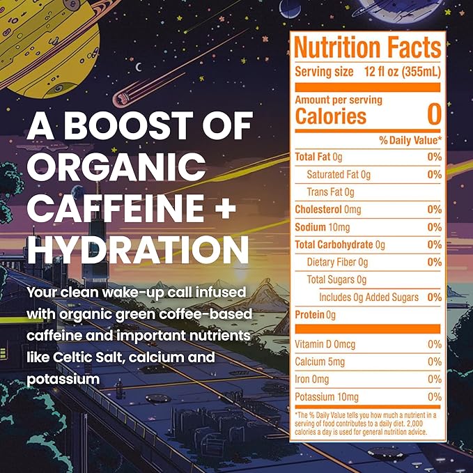 JUNO ENERGY Unflavored Sparkling Energy Drink - Sugar Free 125mg Organic Caffeine from Green Coffee Beans with Celtic Salt Potassium &amp Calcium for Hydration &amp Energy - 12 Pack