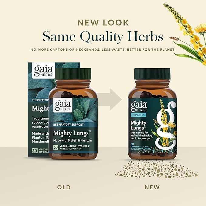 Gaia Herbs Mighty Lungs - Lung Support Supplement with Herbs Traditionally Used to Help Maintain Respiratory Health* - 60 Vegan Liquid Phyto-Caps (60 Servings)