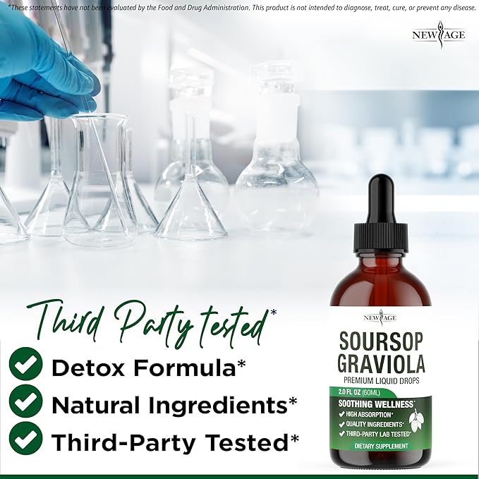 NEW AGE Soursop Drops - Soursop Bitters Liquid with Soursop Fruit and Leaves Elderberry Vitamin C and Olive Leaf - Multimineral &amp Vitamins Superfood - 4 oz