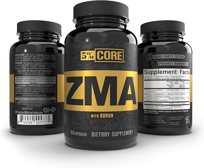 5% Nutrition Core ZMA (with Boron) | Promotes Recovery by Restoring Levels of Zinc Magnesium &amp Vitamin B-6 (90 Capsules)