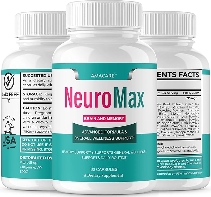 (2 Pack) Neuromax Capsules – Advanced NeuroMax Brain and Memory Male Neuro Max Supplement Formula Boost Brain Cognitive Support Performance Active Memory for Men and Women 120 Capsules for 2 Months