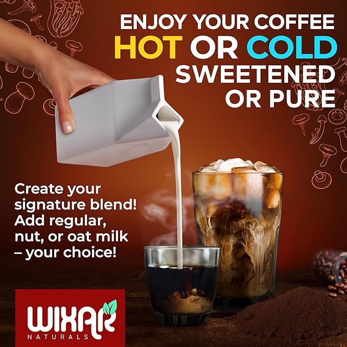 Wixar Mushroom Coffee Blend - Ten Treasure Mushrooms Extract Instant Coffee Powder with Lions Mane Turkey Tail Reishi Chaga Shiitake Maitake Cordyceps Complex - 5oz Mushroom Supplement